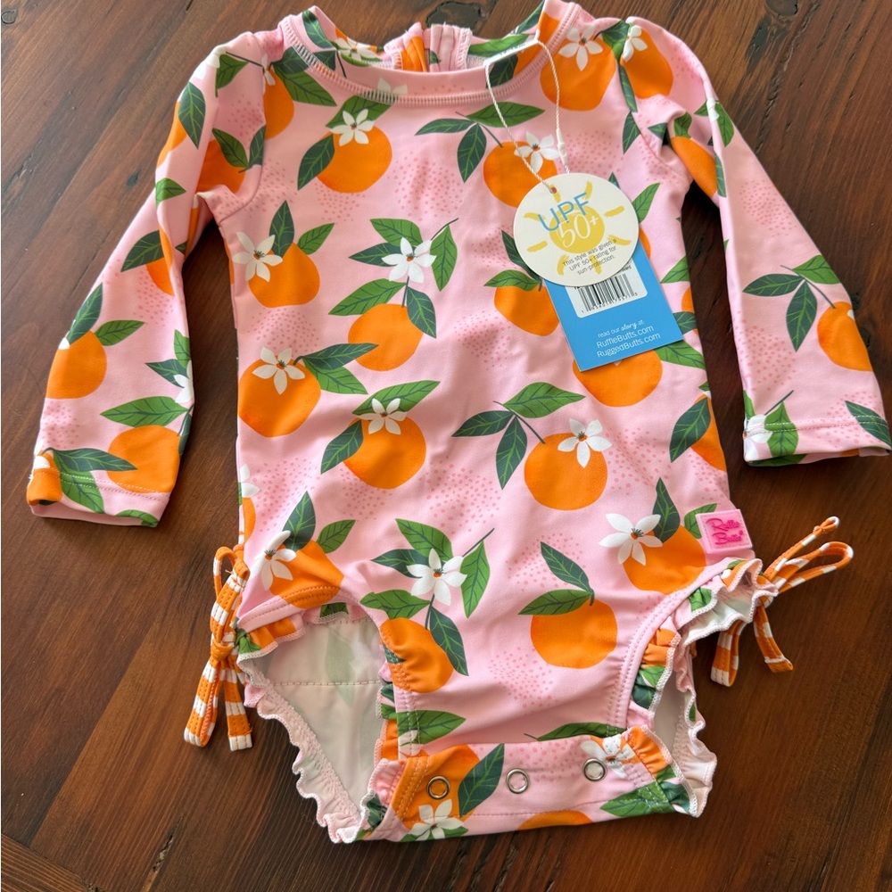 Pink and Orange Long Sleeve One piece Rash Guard Swimsuit